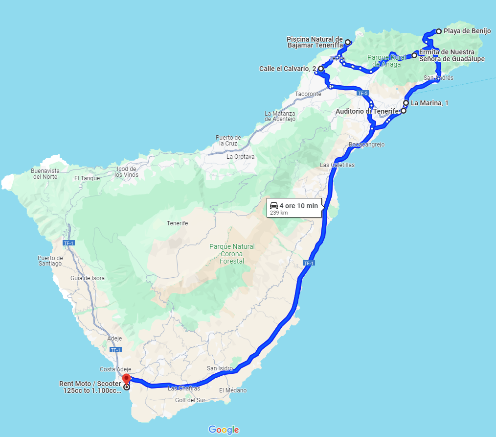 Itinéraires moto Santa Cruz - Anaga - Benijo - Bajamar- Valle guerra